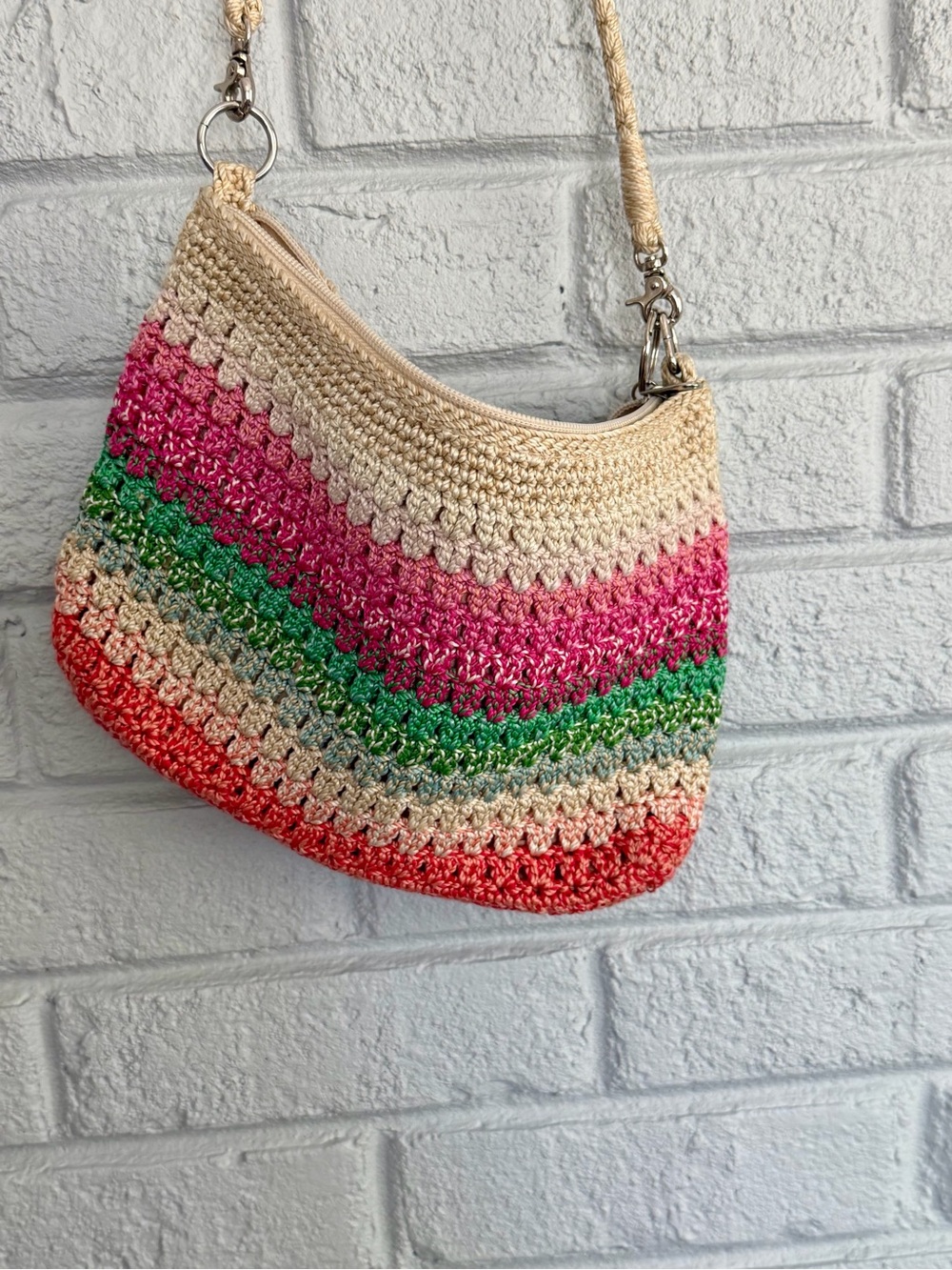 The Sak Multicolor Crochet Shoulder Bag - Beige, Pink, Green, Coral